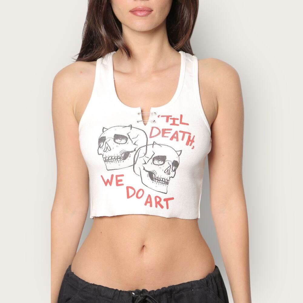 Graphic White Skull Crop Tank Top - We Do Art